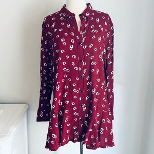 11.1. Tylho Anthropologie Red Floral Print Rayon Peplum 3/4 Sleeve Button Up, S